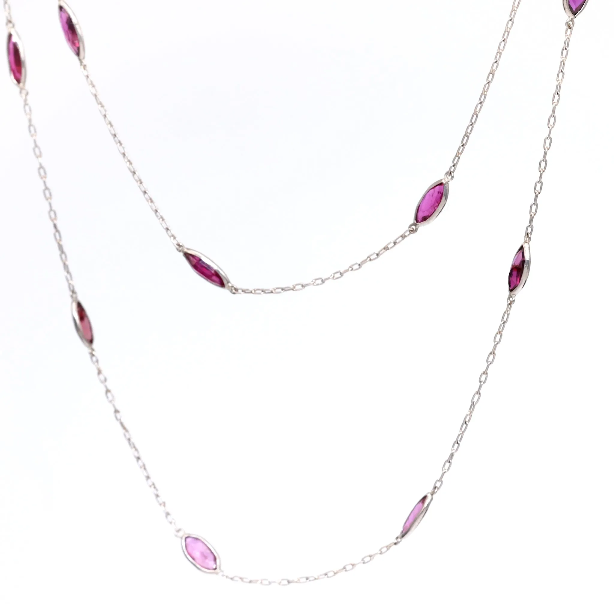 Art Deco Inspired Ruby 18k White Gold Station Necklace