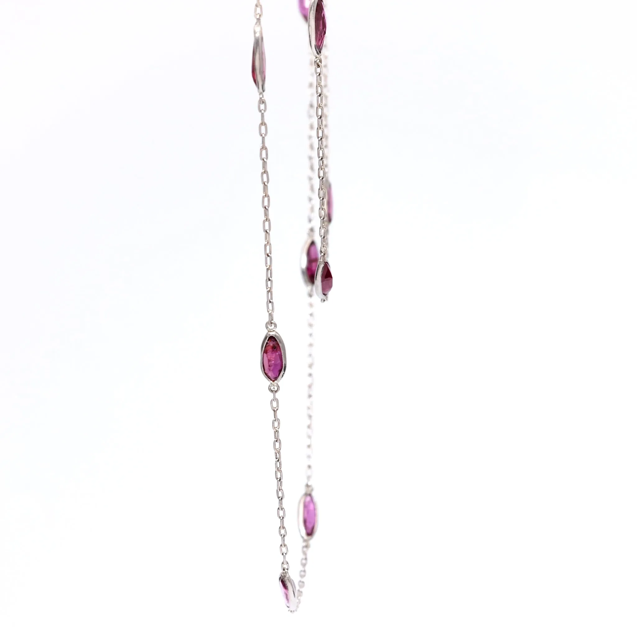 Art Deco Inspired Ruby 18k White Gold Station Necklace