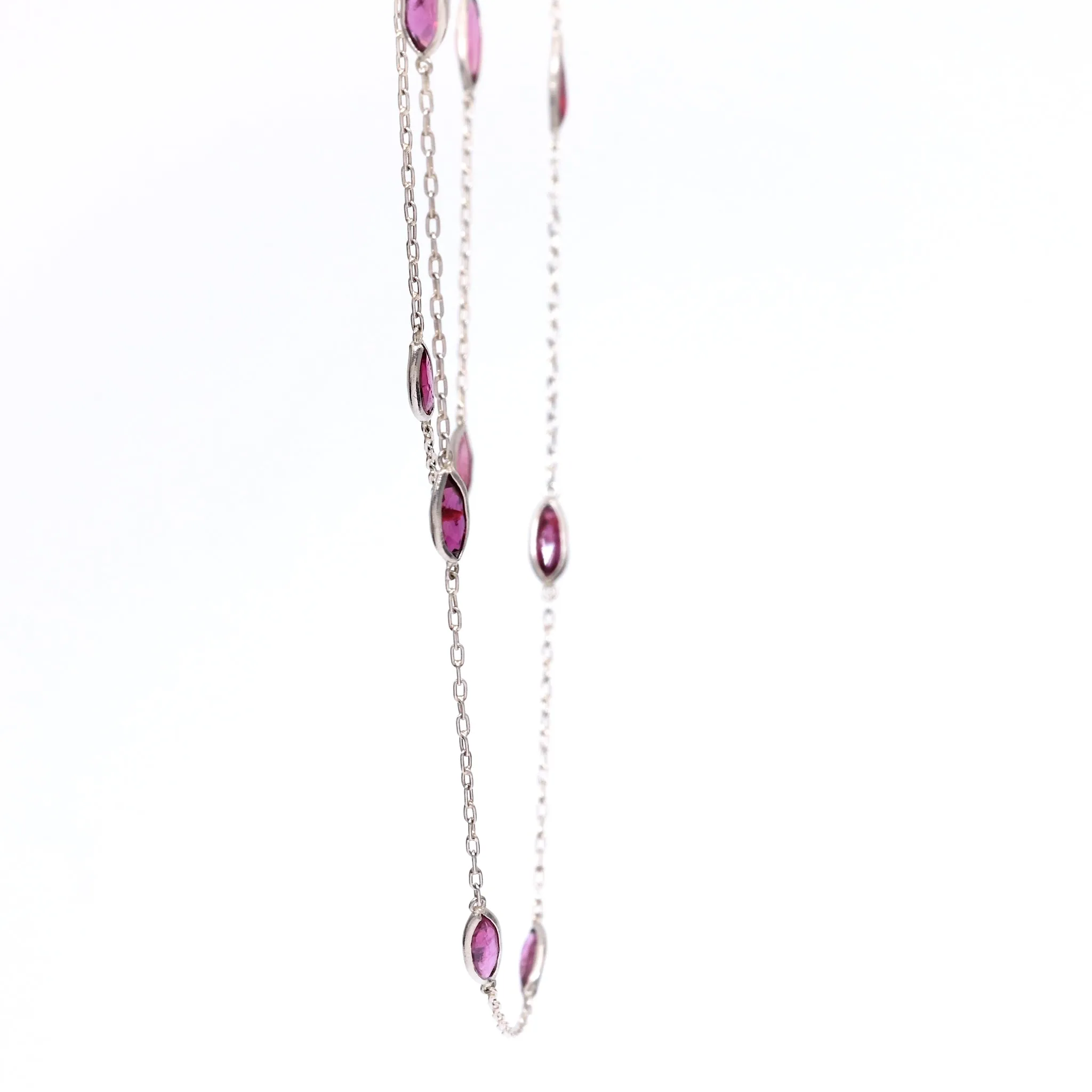 Art Deco Inspired Ruby 18k White Gold Station Necklace