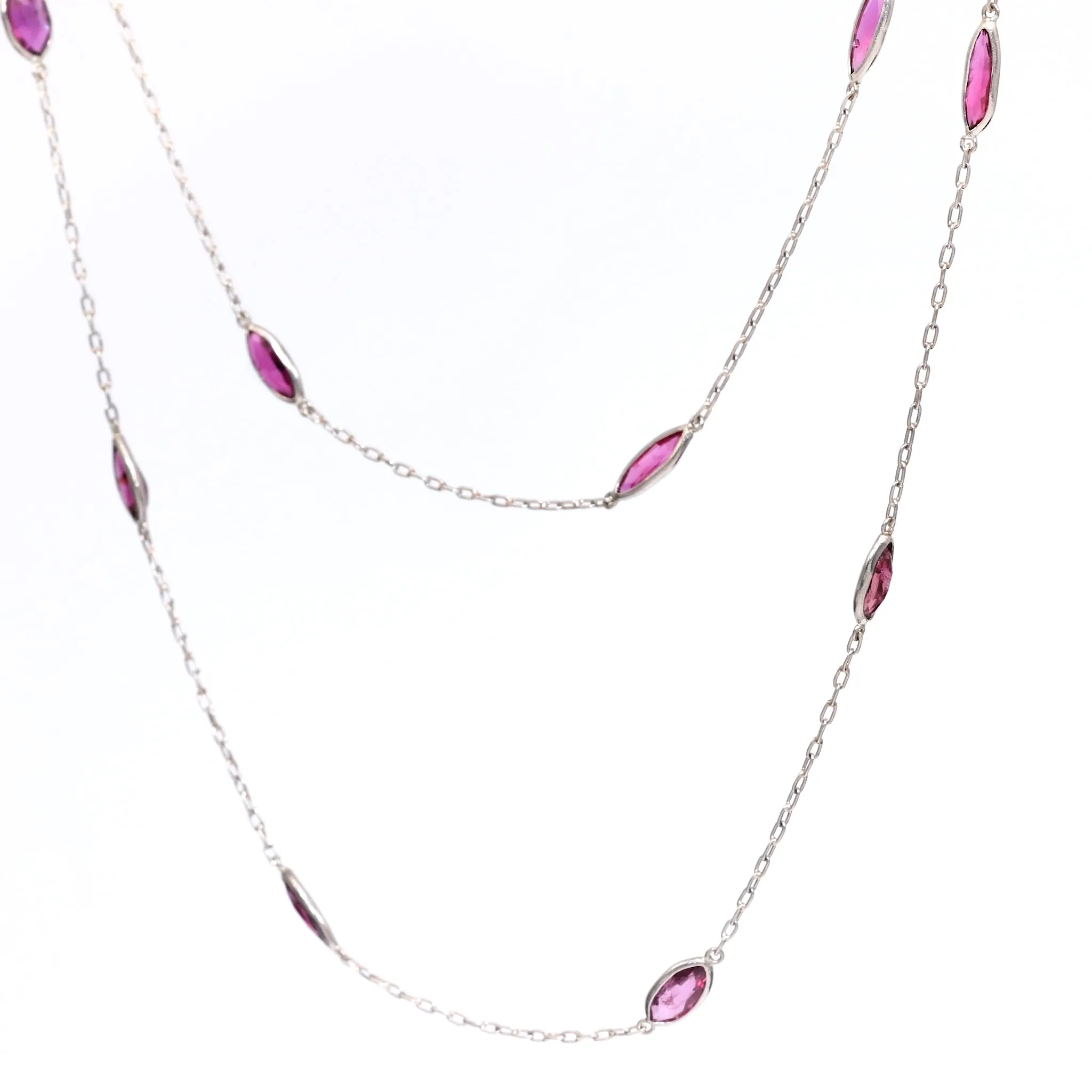 Art Deco Inspired Ruby 18k White Gold Station Necklace