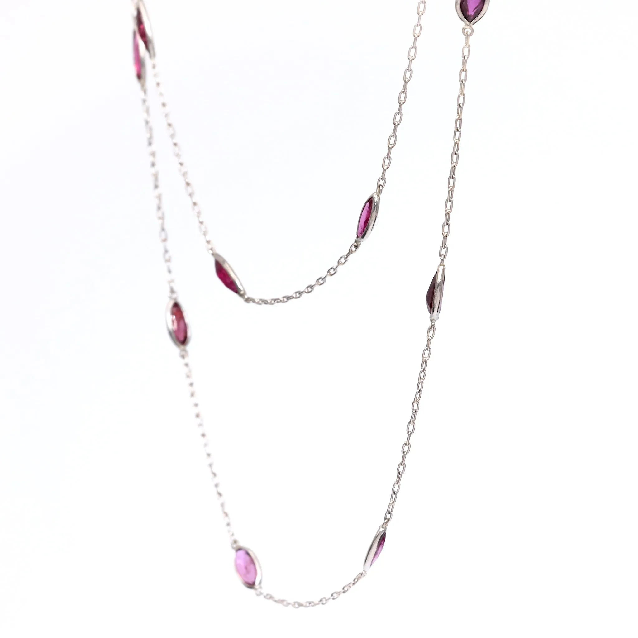 Art Deco Inspired Ruby 18k White Gold Station Necklace