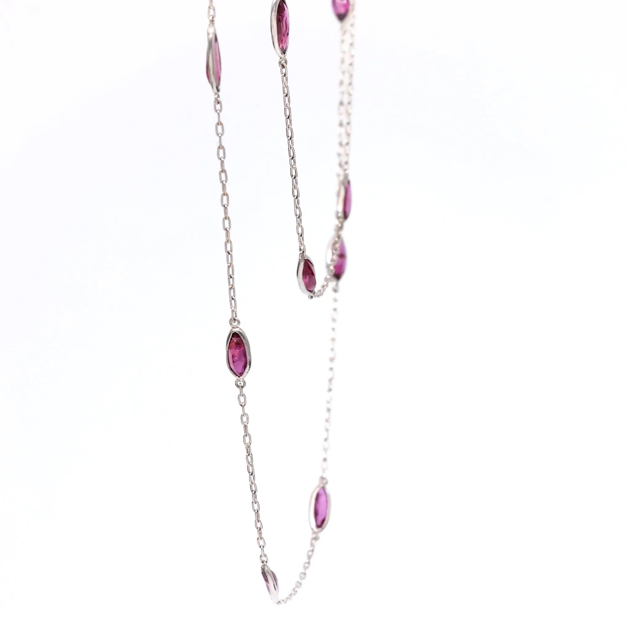 Art Deco Inspired Ruby 18k White Gold Station Necklace