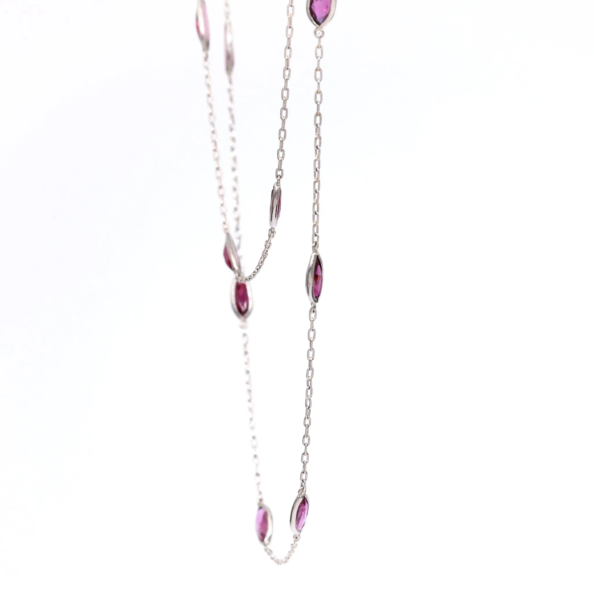 Art Deco Inspired Ruby 18k White Gold Station Necklace