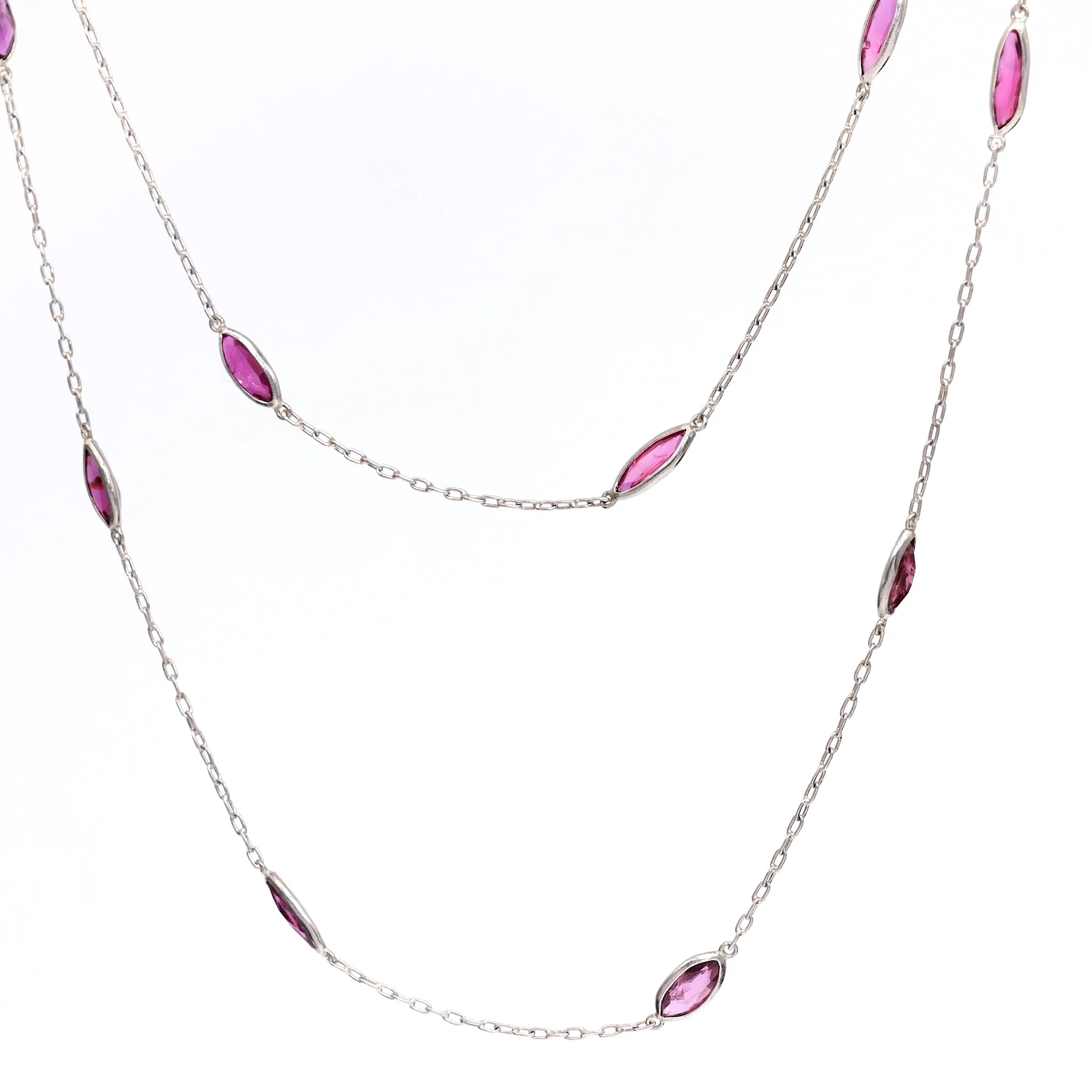 Art Deco Inspired Ruby 18k White Gold Station Necklace