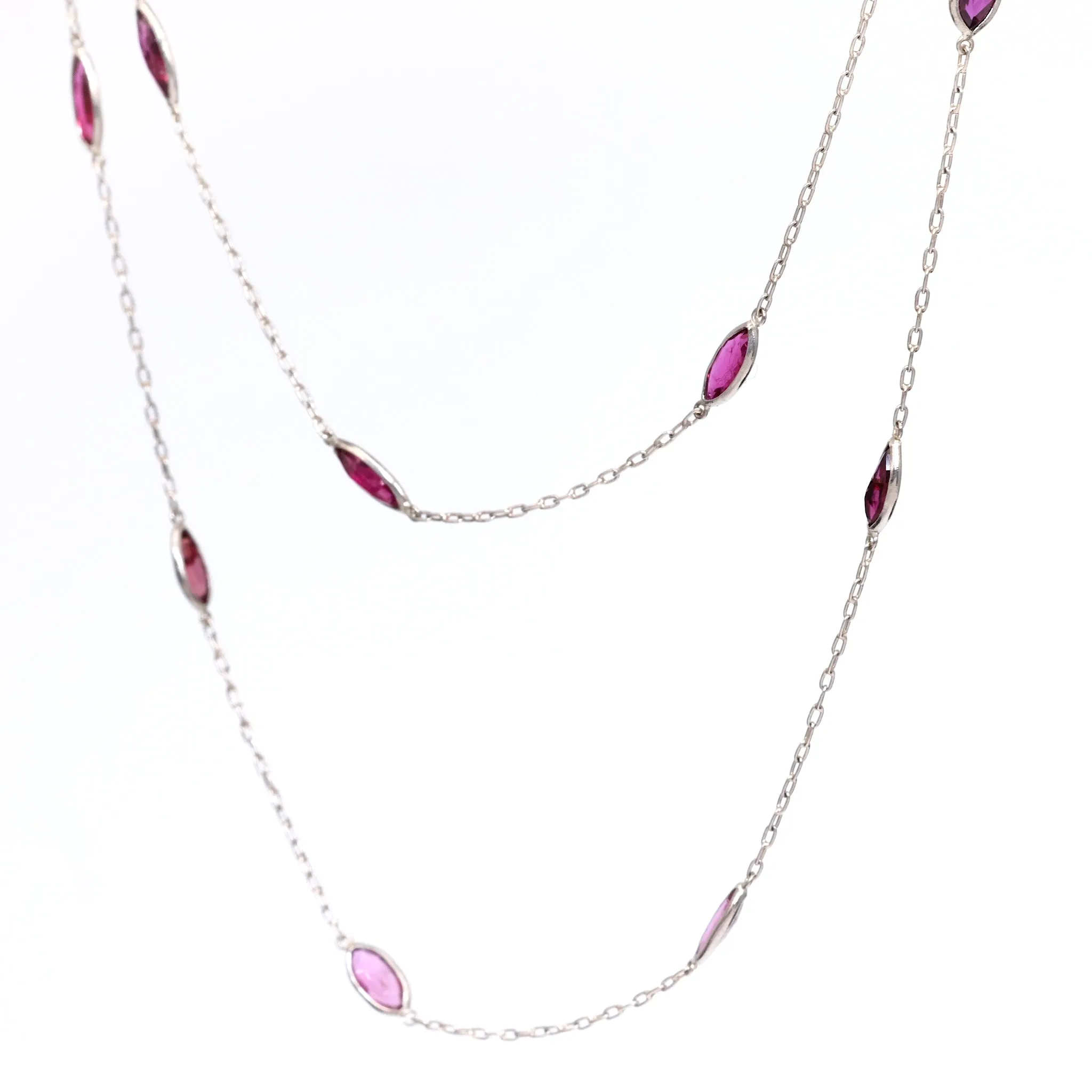 Art Deco Inspired Ruby 18k White Gold Station Necklace