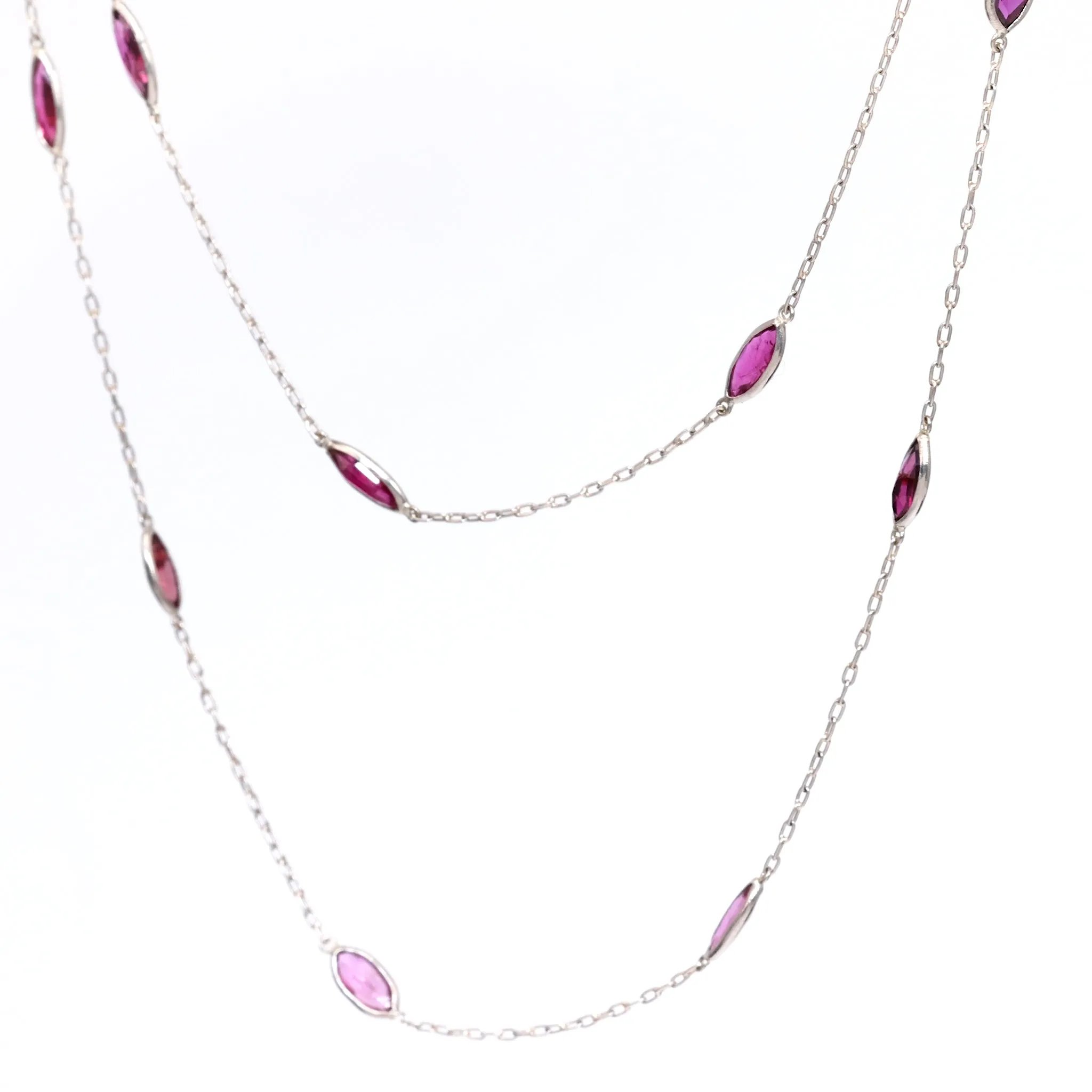 Art Deco Inspired Ruby 18k White Gold Station Necklace