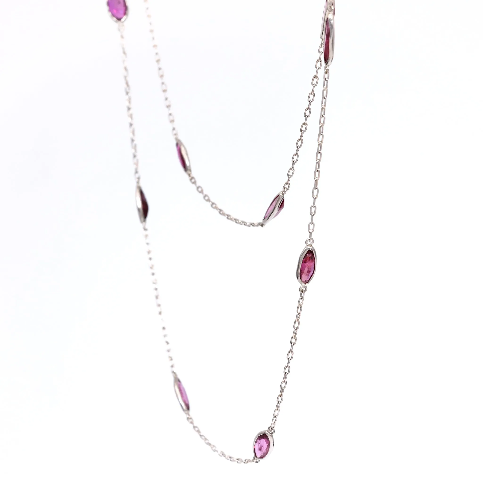 Art Deco Inspired Ruby 18k White Gold Station Necklace