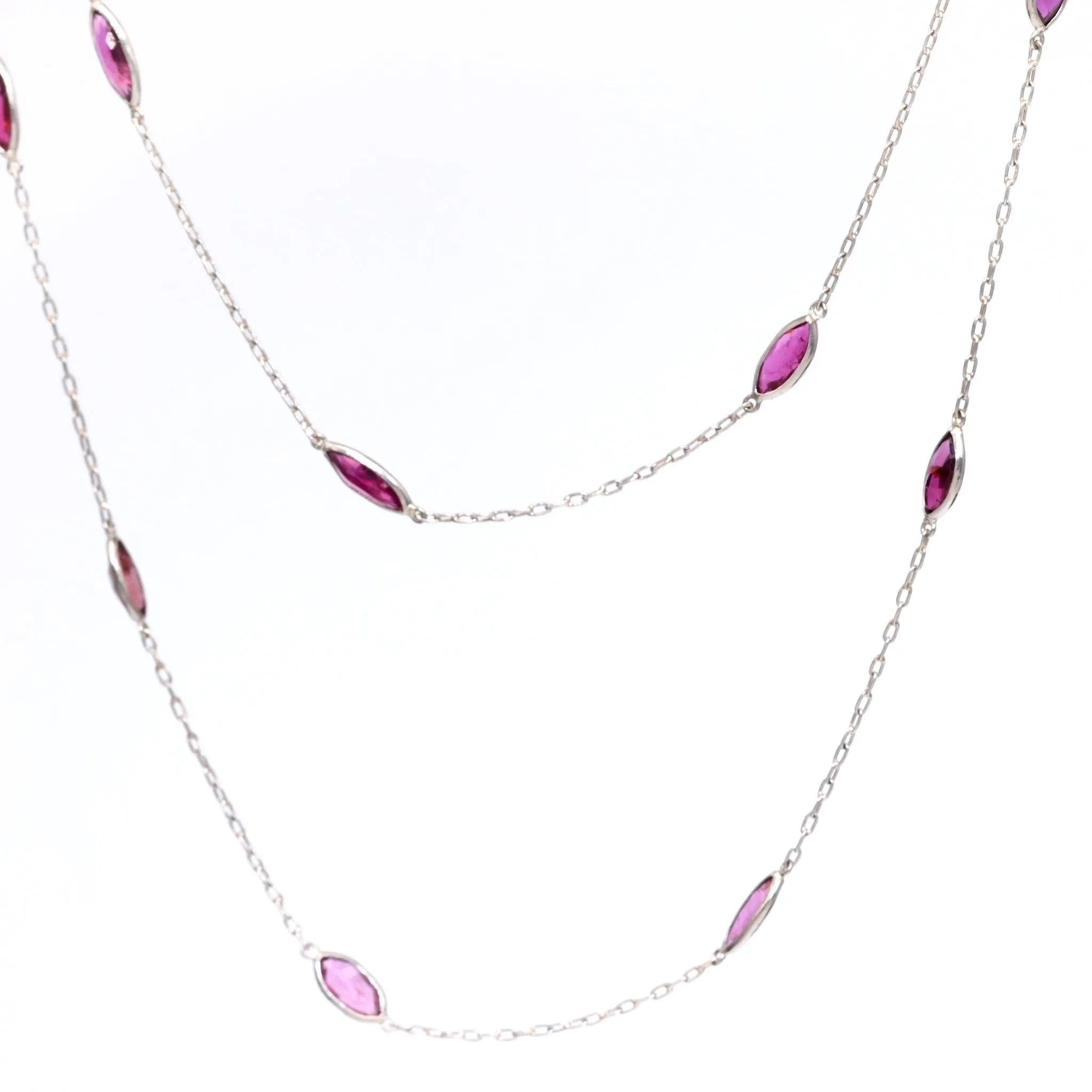 Art Deco Inspired Ruby 18k White Gold Station Necklace