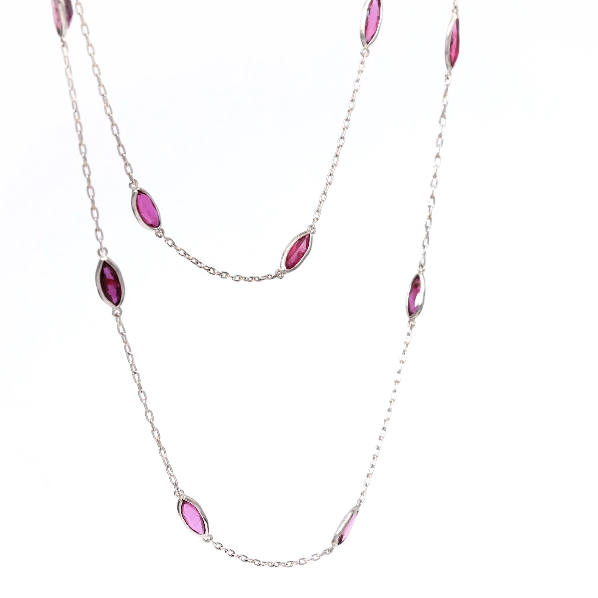 Art Deco Inspired Ruby 18k White Gold Station Necklace