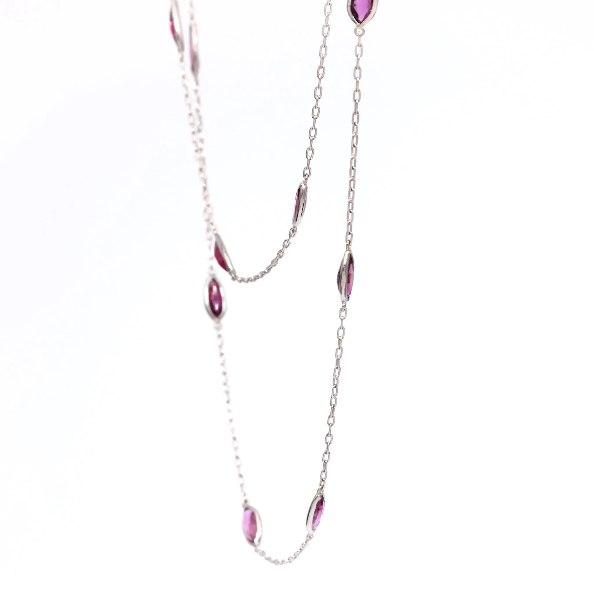 Art Deco Inspired Ruby 18k White Gold Station Necklace