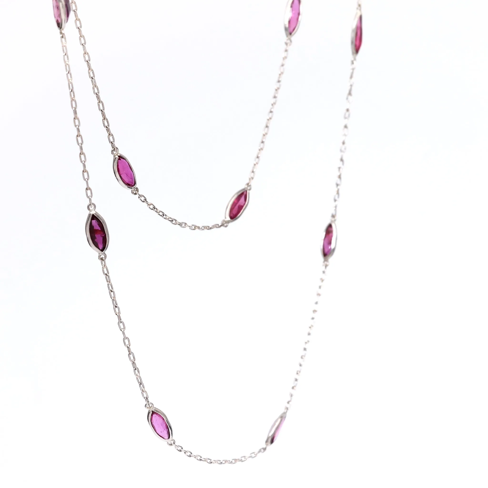 Art Deco Inspired Ruby 18k White Gold Station Necklace