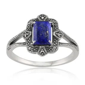 Art Deco Stil Lapislazuli & Markasit Ring in 925 Sterling Silber