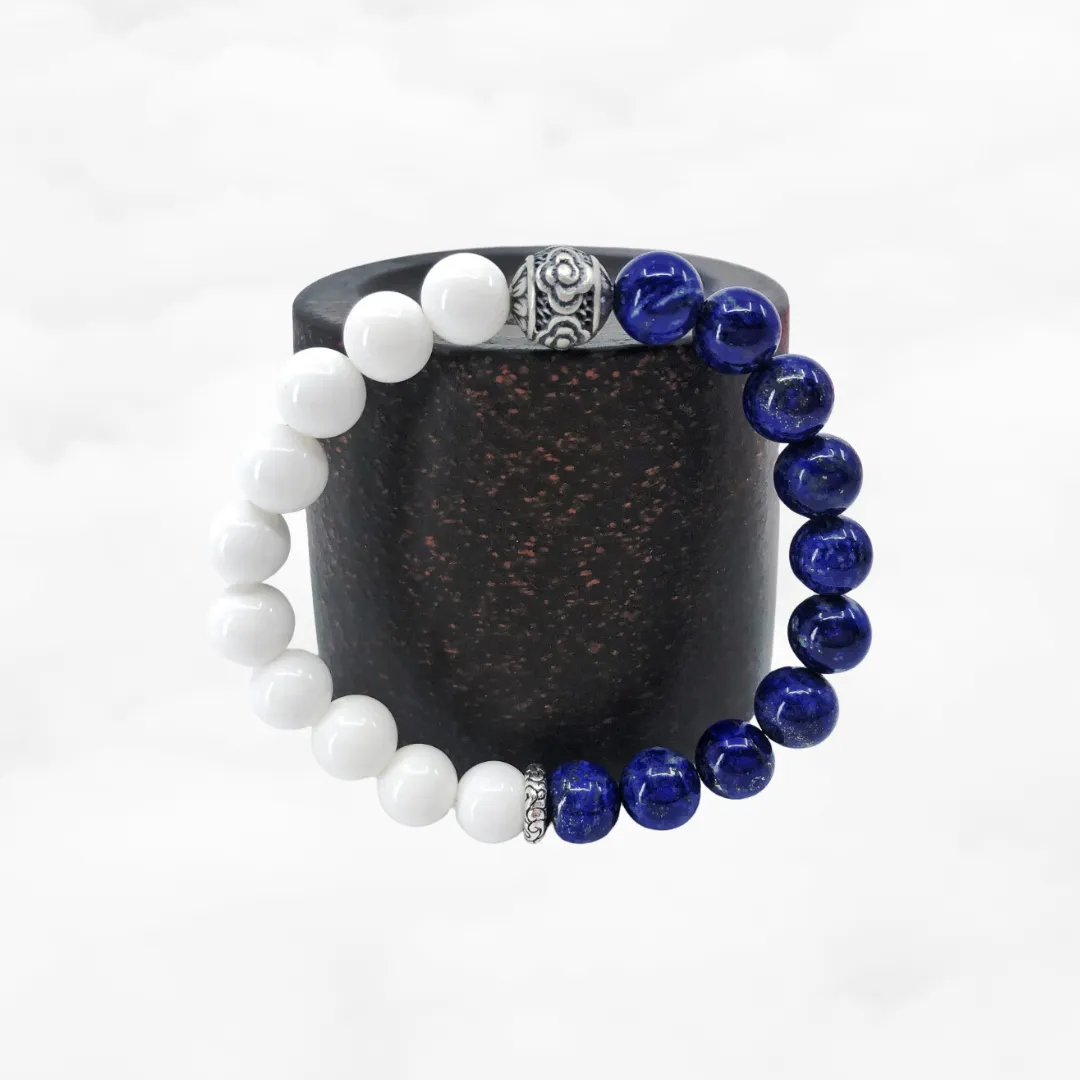 Auspicious Beaded Lapis and Tridacna Bracelet 8mm