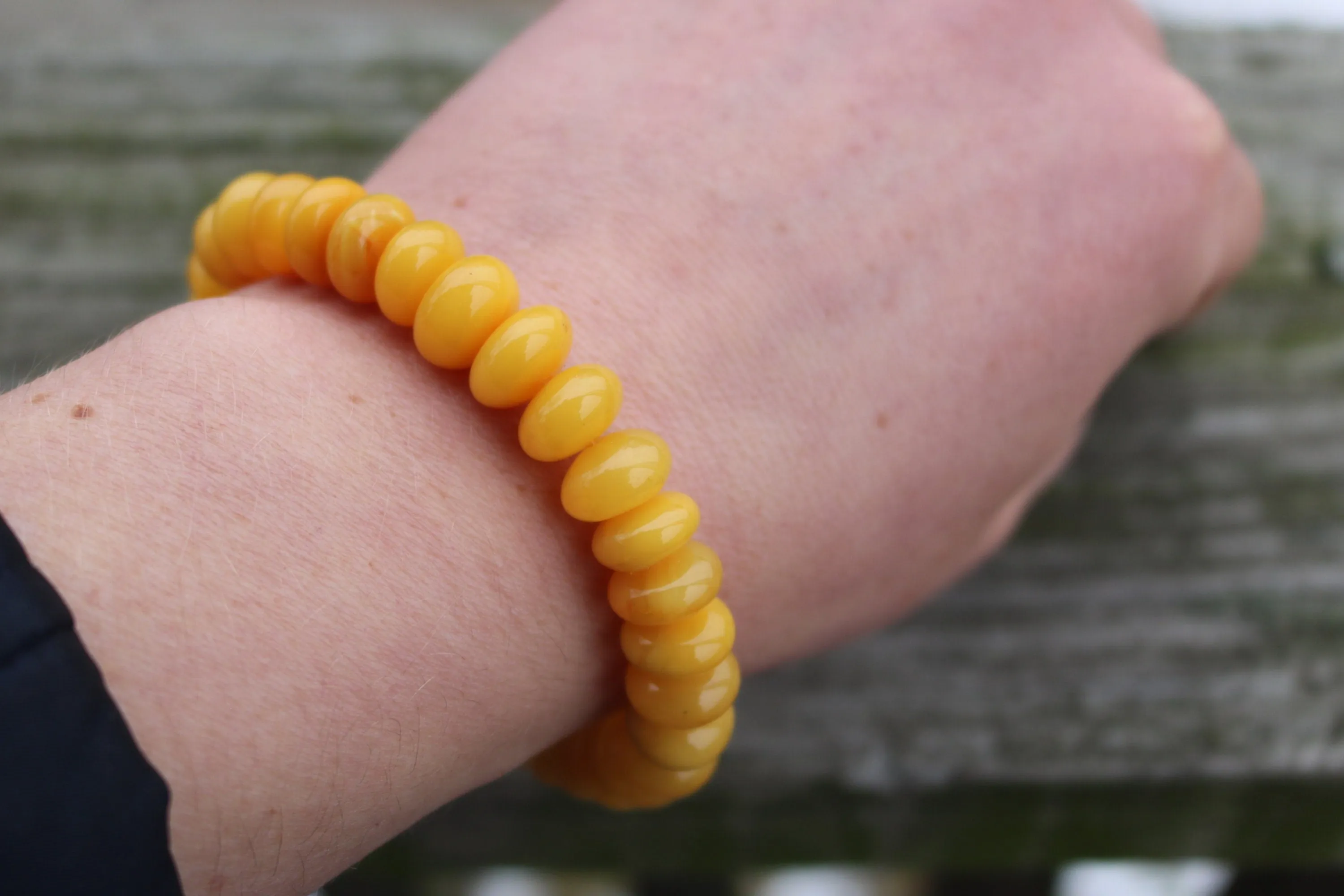 Baltic Amber Bracelet Antique Butterscotch Rondelle Beads Natural Yolk Unisex 13.5 gram