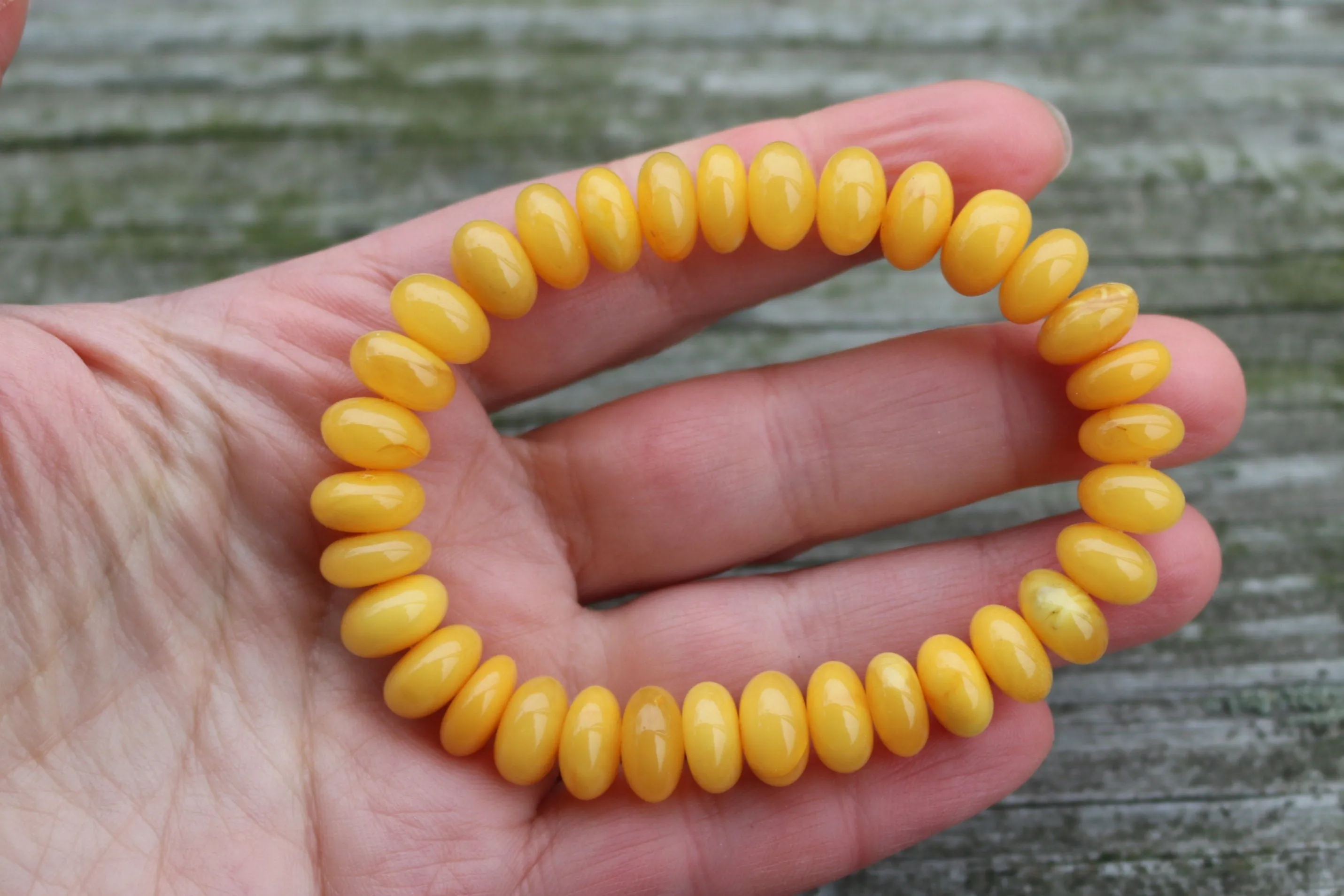 Baltic Amber Bracelet Antique Butterscotch Rondelle Beads Natural Yolk Unisex 13.5 gram