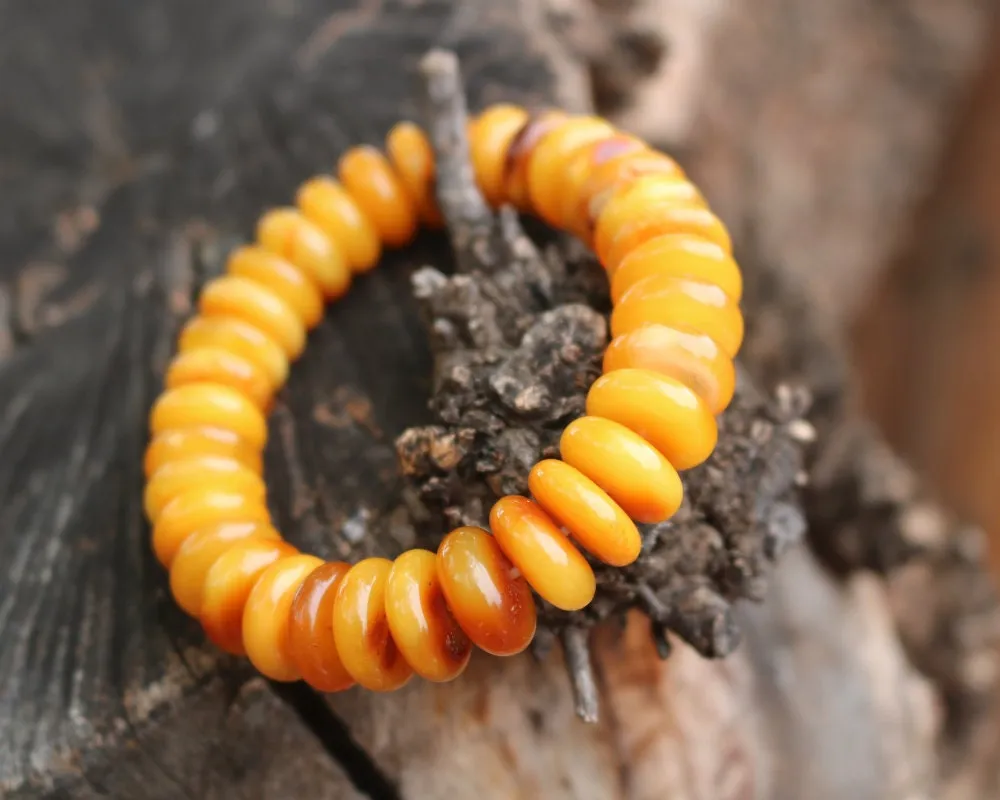 Baltic Amber Bracelet Antique Butterscotch Rondelle Beads Natural Yolk Unisex 31 gram