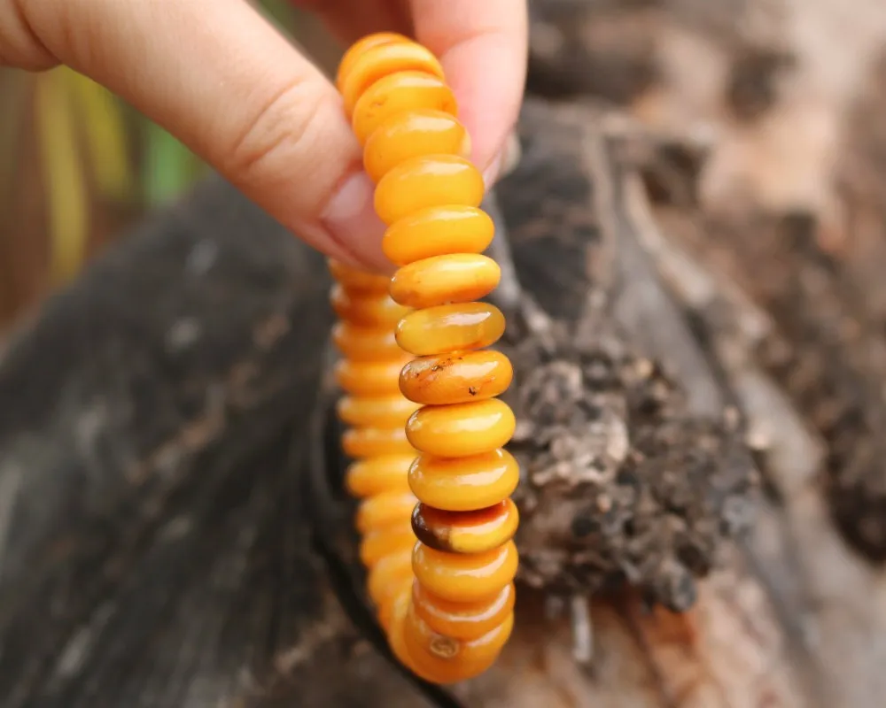 Baltic Amber Bracelet Antique Butterscotch Rondelle Beads Natural Yolk Unisex 31 gram