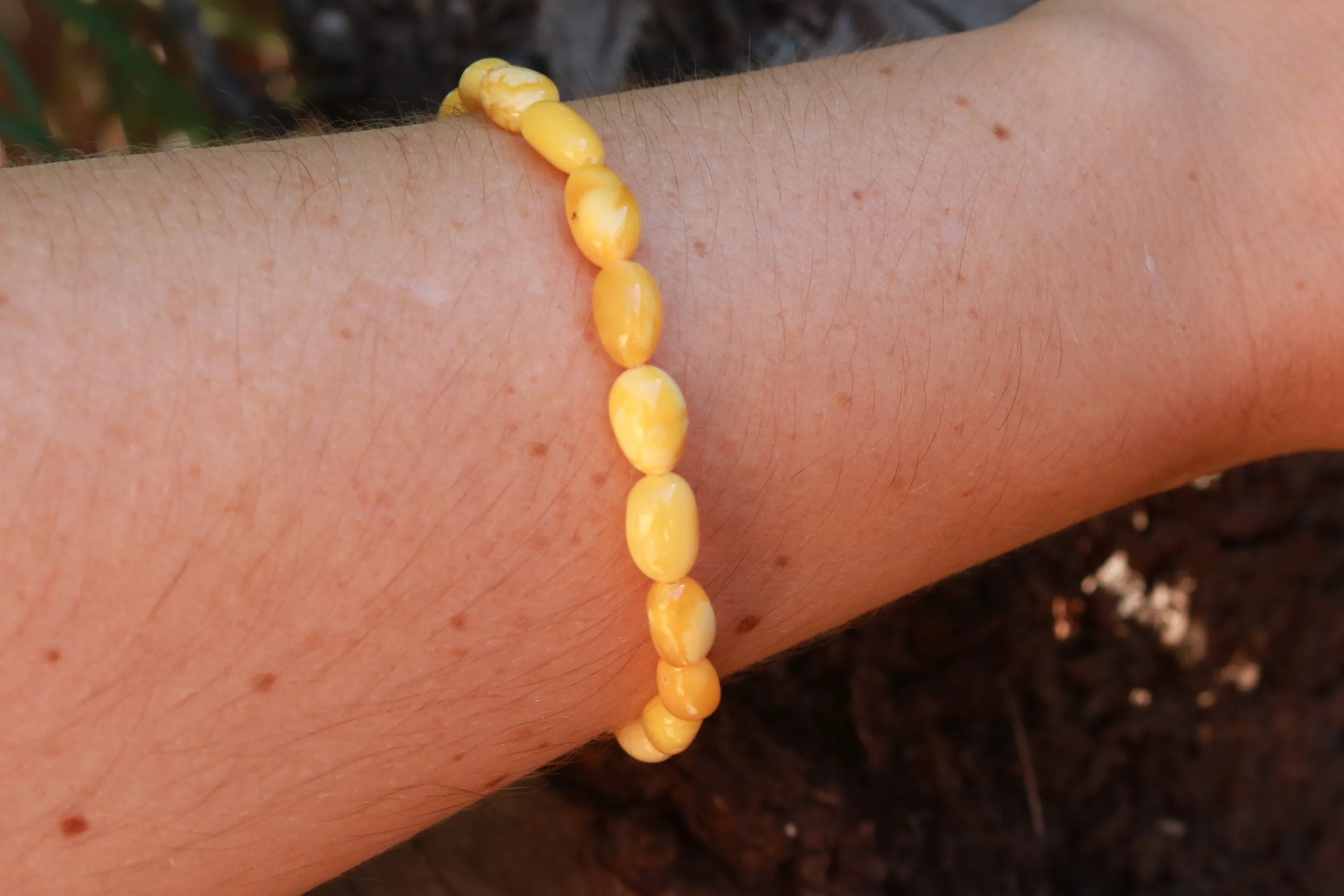 Baltic Amber Bracelet Butterscotch Olive Beads Natural Unisex 3.7 gram