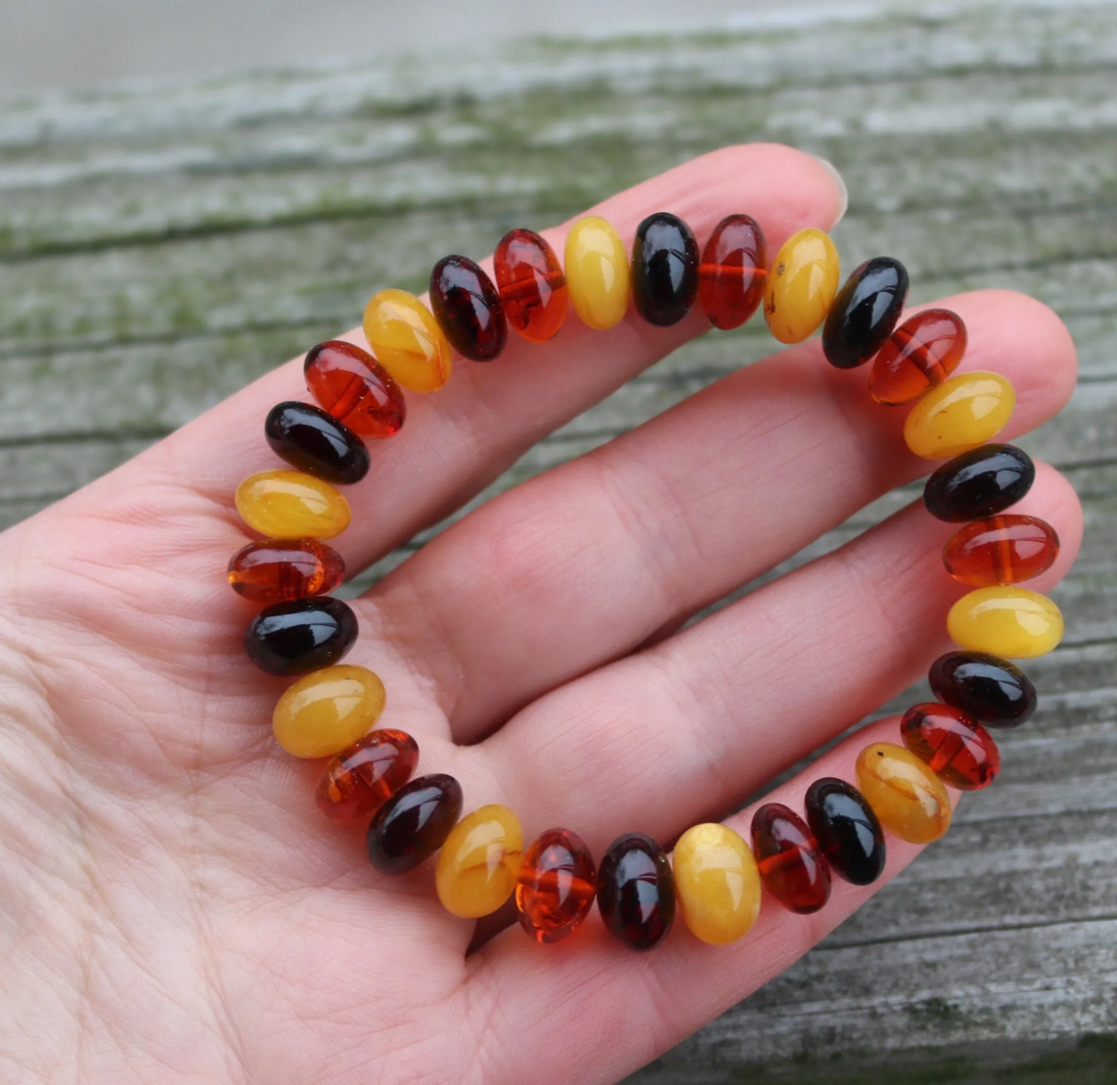 Baltic Amber Bracelet Multicolor Rondelle Beads Natural Jewelry Unisex 13.2 gram