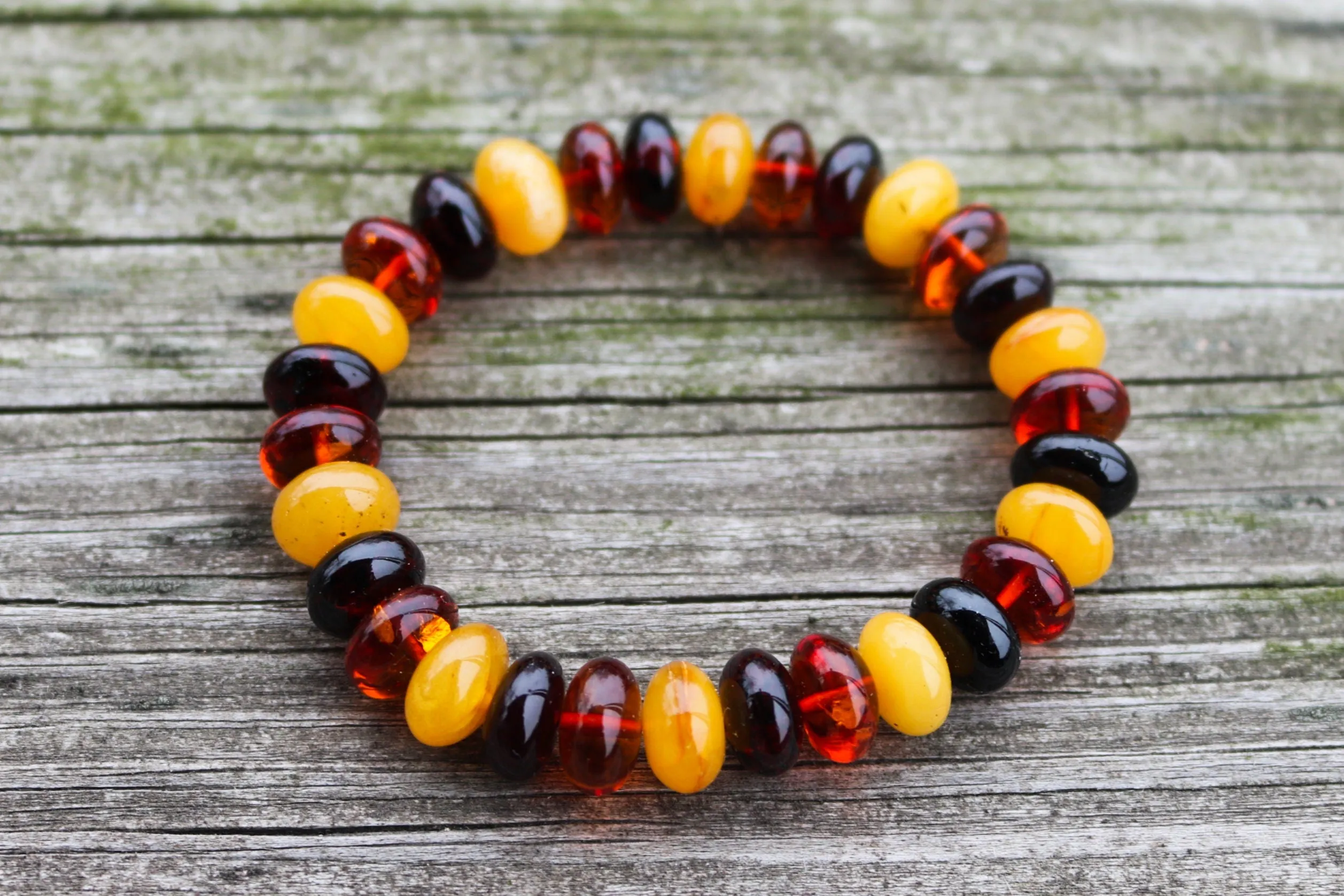 Baltic Amber Bracelet Multicolor Rondelle Beads Natural Jewelry Unisex 13.2 gram