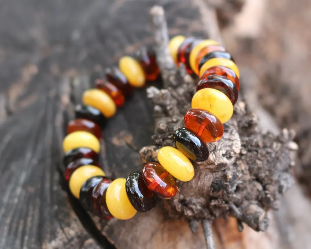 Baltic Amber Bracelet Multicolor Rondelle Beads Natural Jewelry Unisex 13.2 gram