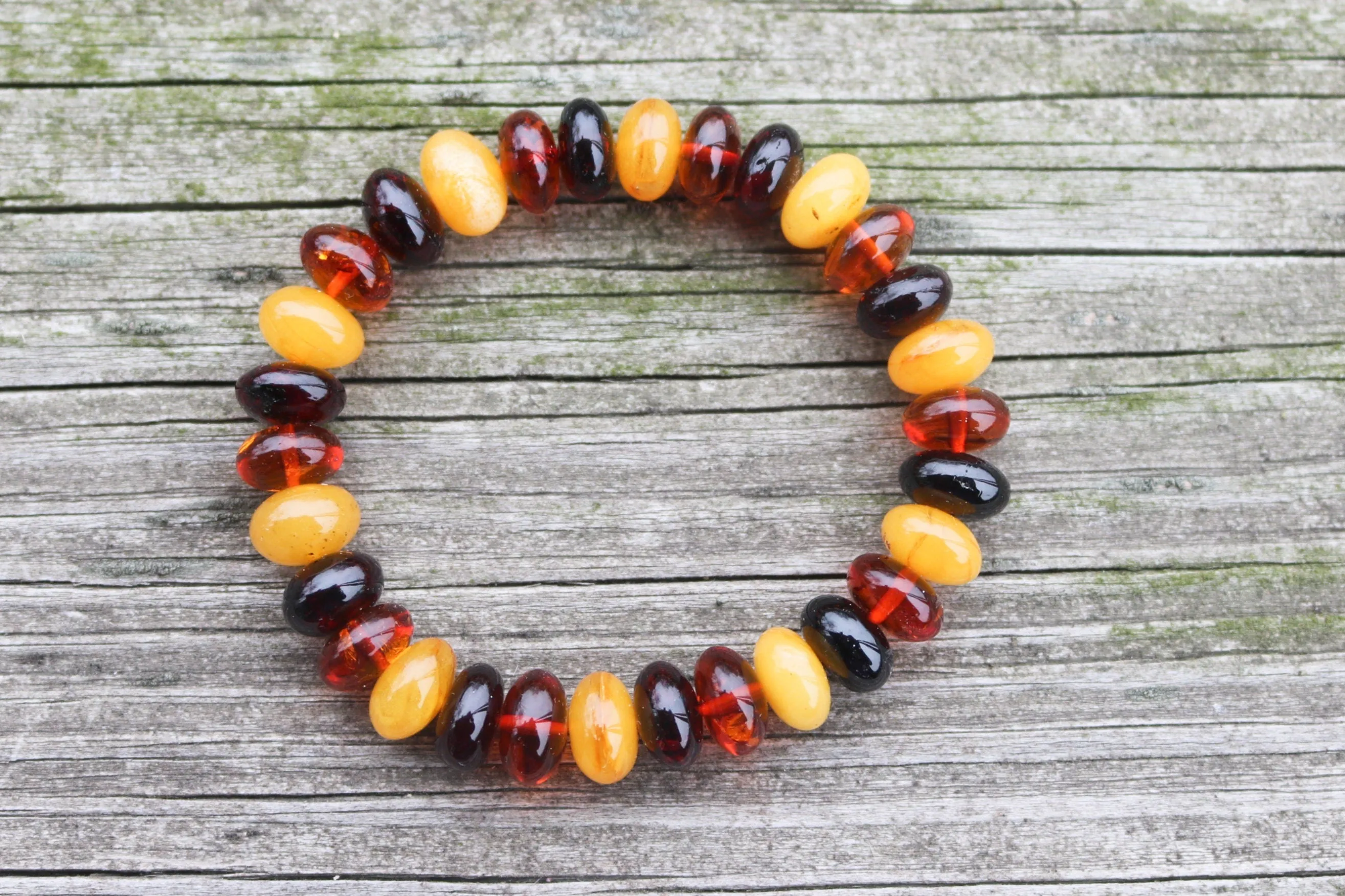 Baltic Amber Bracelet Multicolor Rondelle Beads Natural Jewelry Unisex 13.2 gram