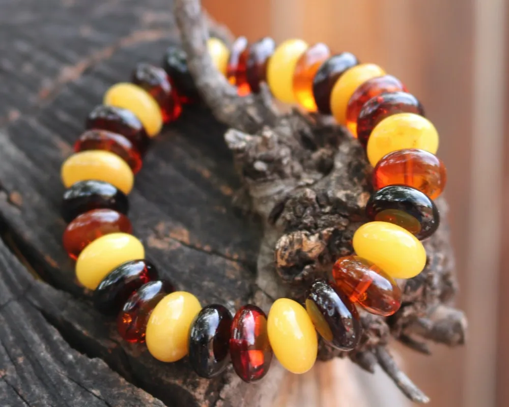 Baltic Amber Bracelet Multicolor Rondelle Beads Natural Jewelry Unisex 13.2 gram