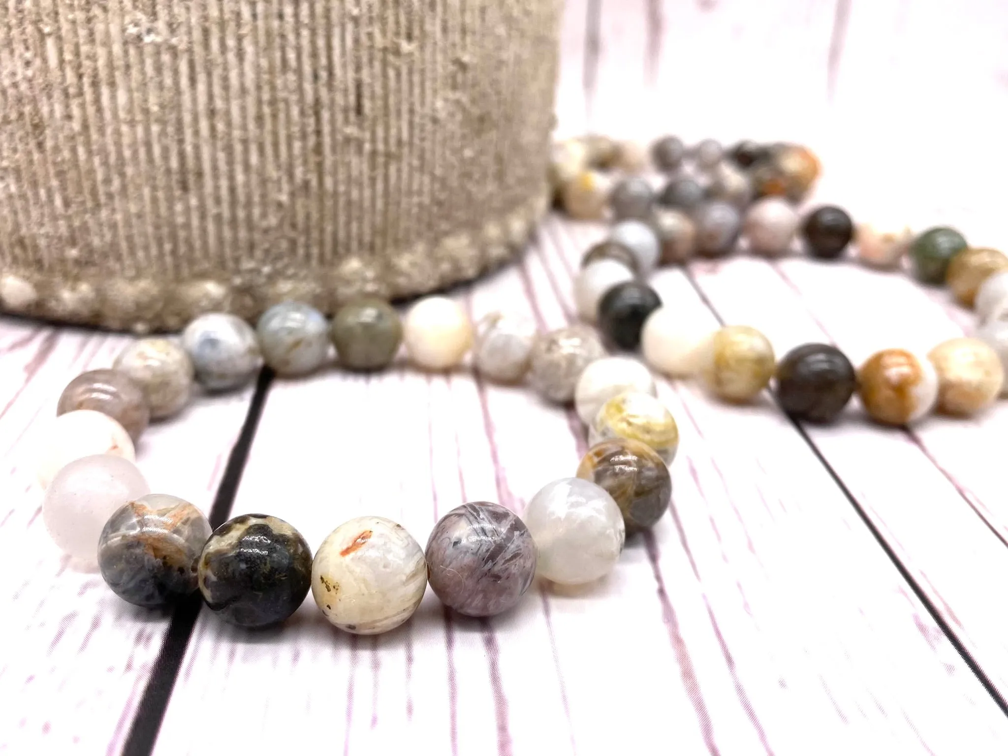 Bamboo Agate Crystal Chunky Beaded Bracelet - Lava Stone Bracelet