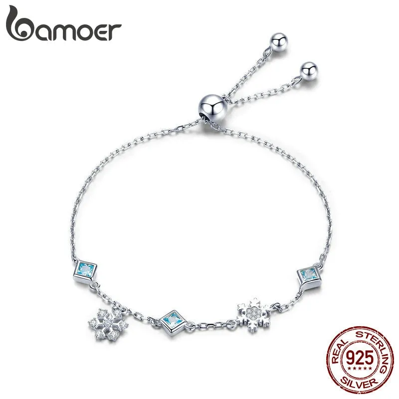 BAMOER New Collection 925 Sterling Silver Winter Snowflake Women Bracelets Chain Link Bracelet Sterling Silver Jewelry BSB001