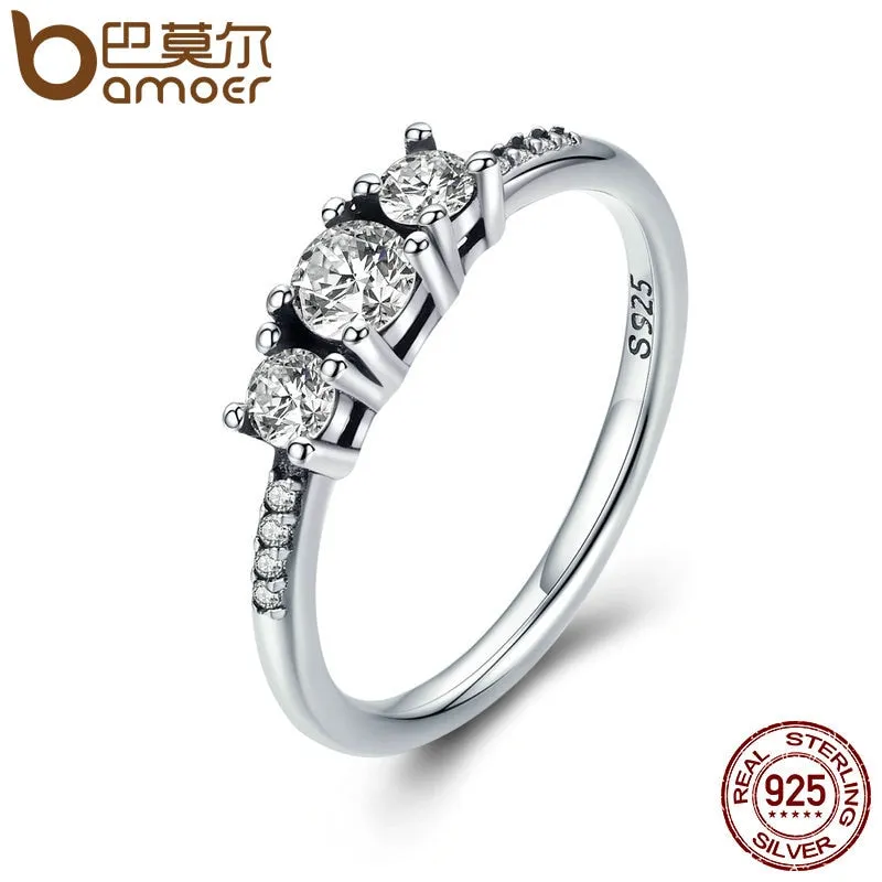 BAMOER Real 100% 925 Sterling Silver Fairytale Sparkling Ring, Clear CZ Finger Ring for Women Wedding Engagement Jewelry PA7645