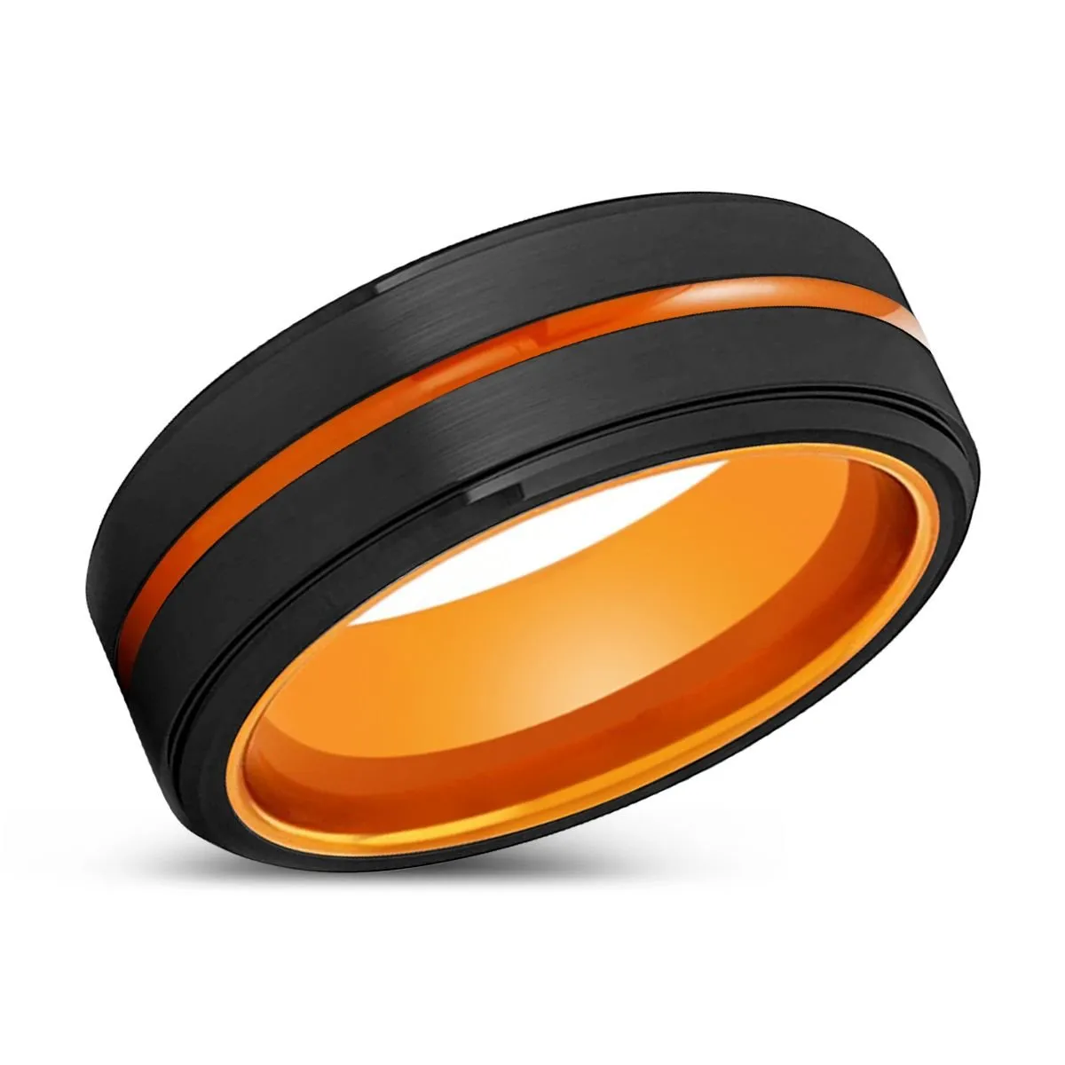 BAYAMON | Orange Ring, Black Tungsten Ring, Orange Groove, Stepped Edge