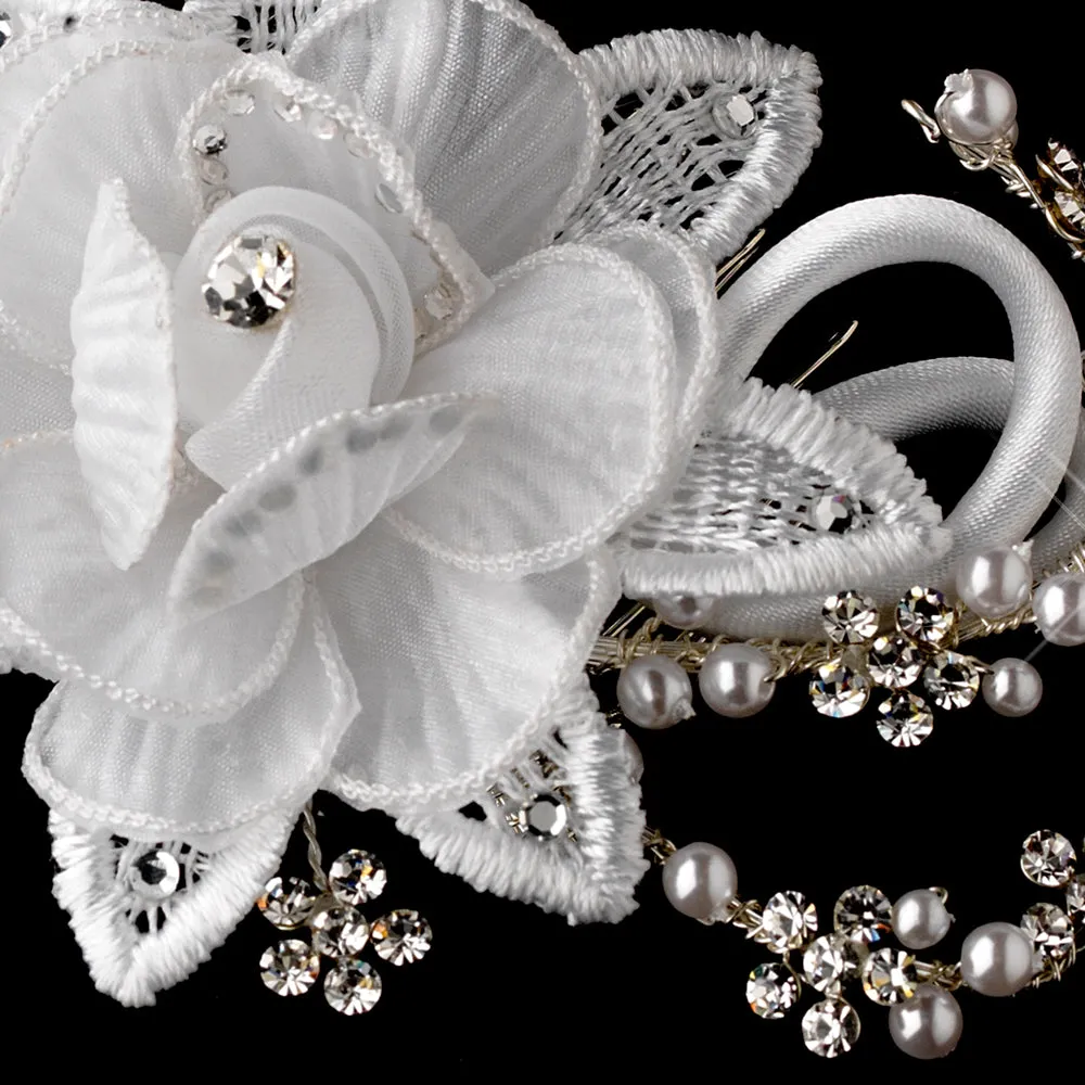 Beautiful Classic Silk Crystal Pearl Bridal Hair Comb