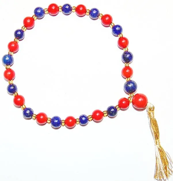 Beautiful Red agate and Lapiz lazuli (Lapis) combination beads wrist mala 27 1 beads