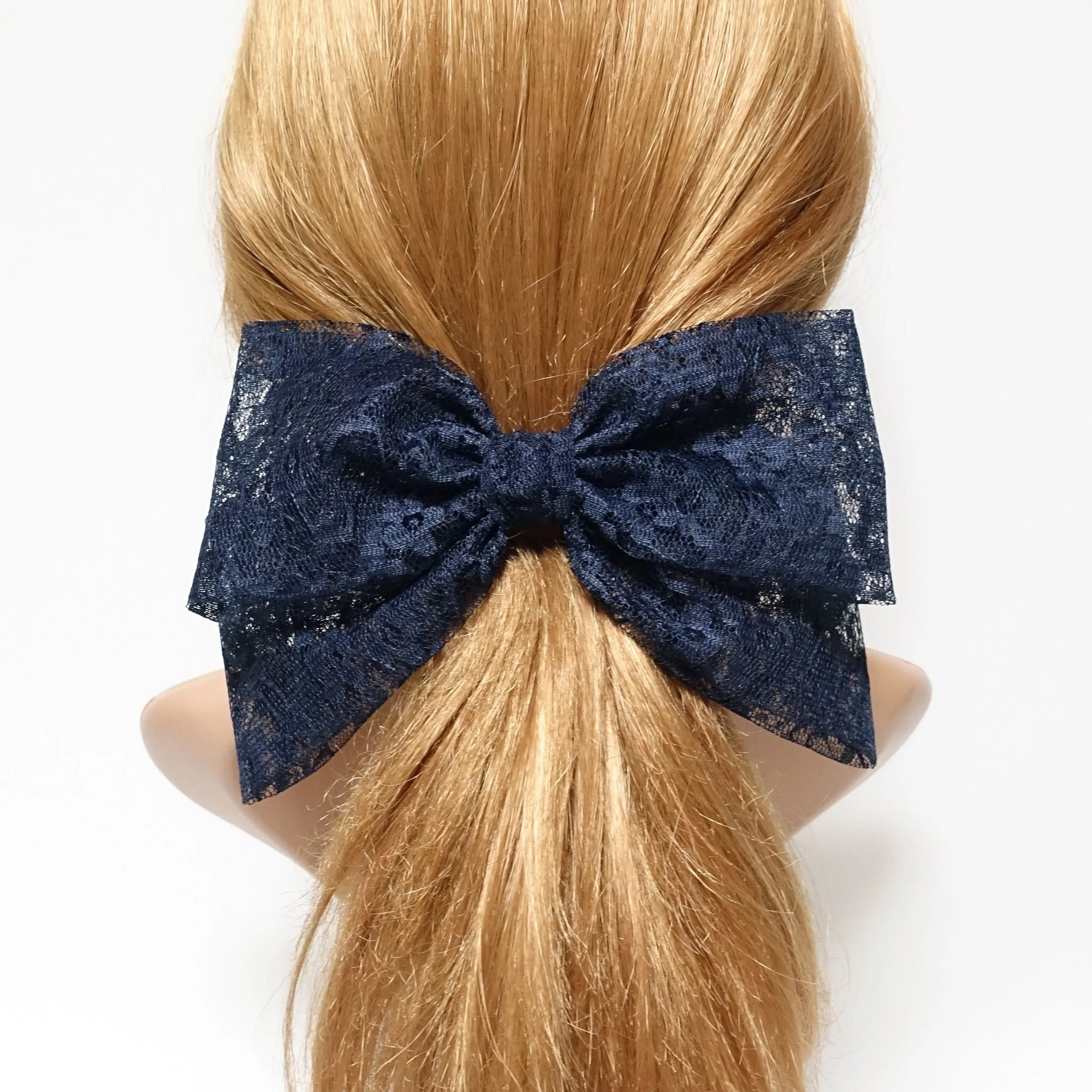 big floral lace layered bow Texas hair bow french barrette