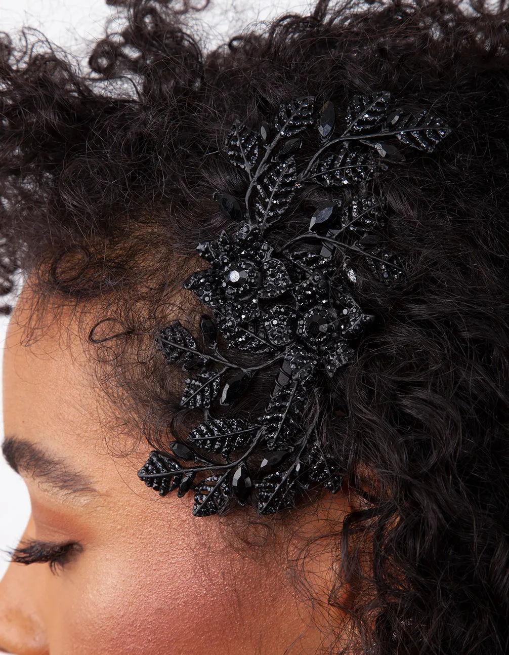 Black Diamante Floral Comb