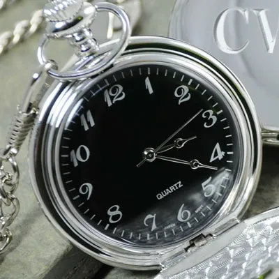 Black Face Silver-Plated Pocket Watch