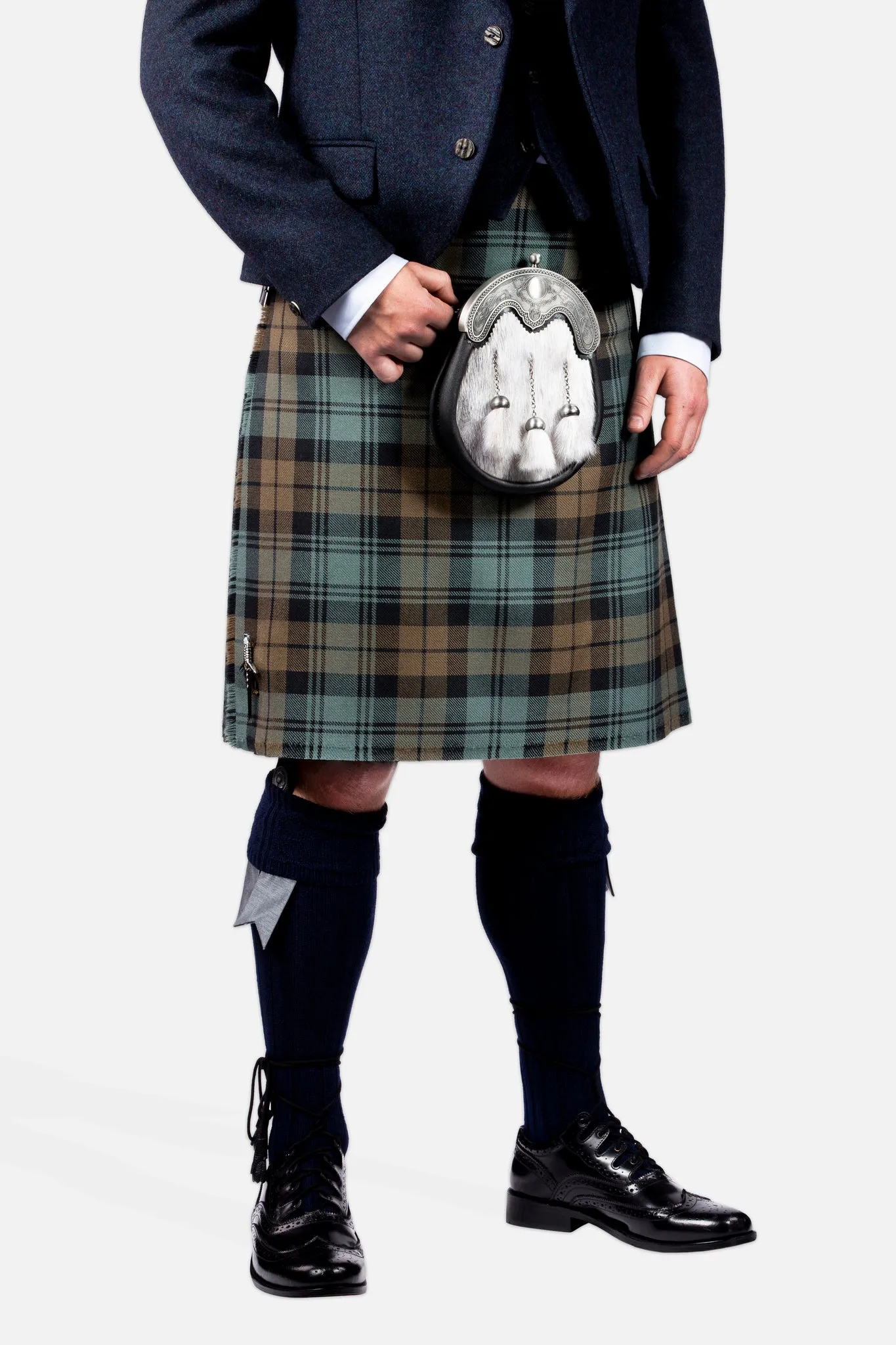 Black Watch Weathered / Lovat Navy Tweed Kilt Hire Outfit