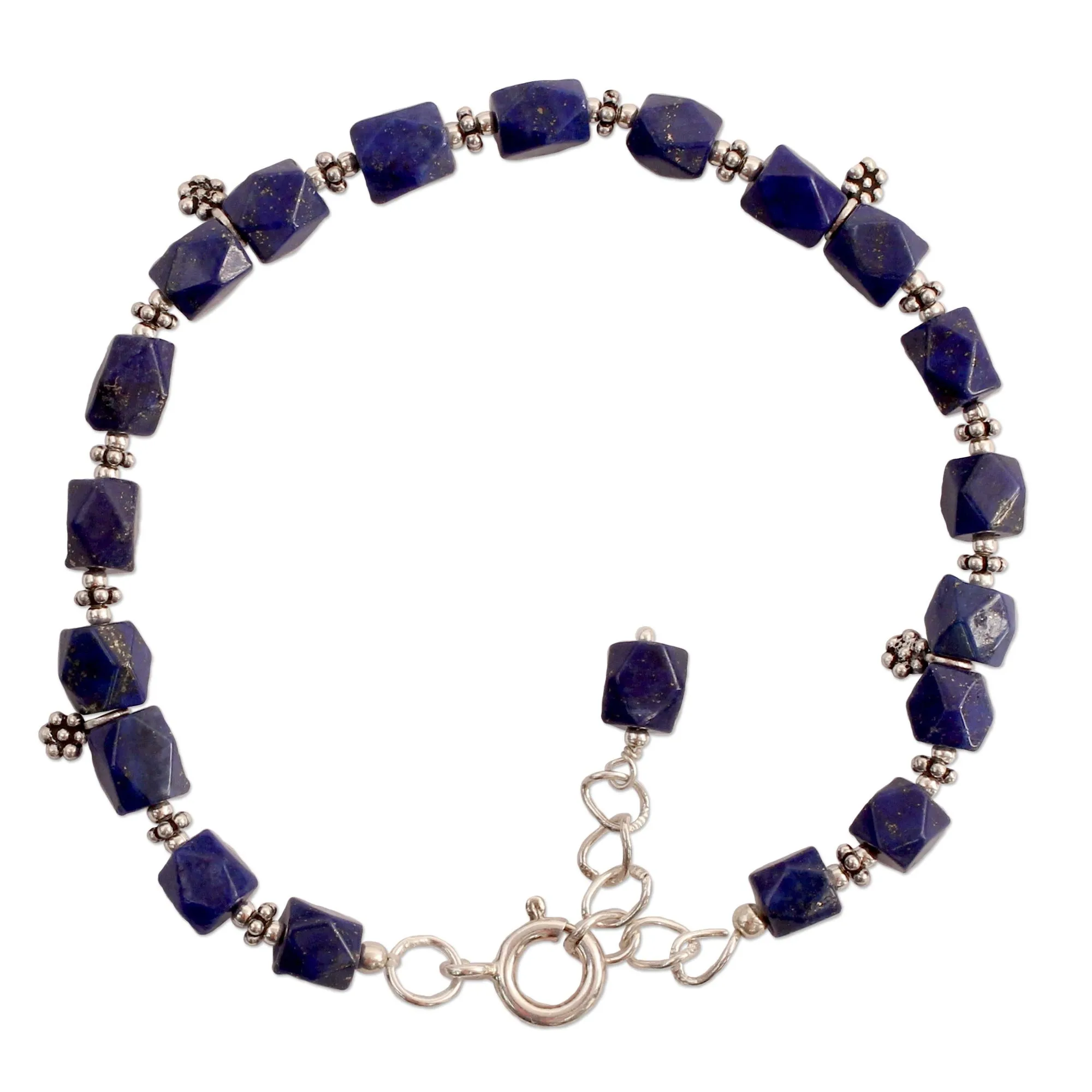 Blossoming Ecstacy Lapis Lazuli & Silver Beaded Bracelet