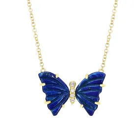 Blue Lapis Butterfly Necklace with Diamonds and Prongs