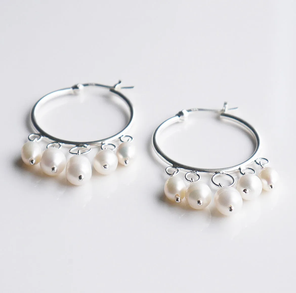 Boho Freshwater Peal Hoop .925 Sterling Silver Earrings