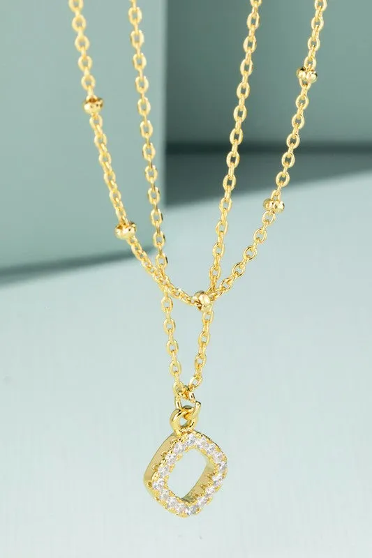 Brass Layered Diamond Shape Pendant Necklace