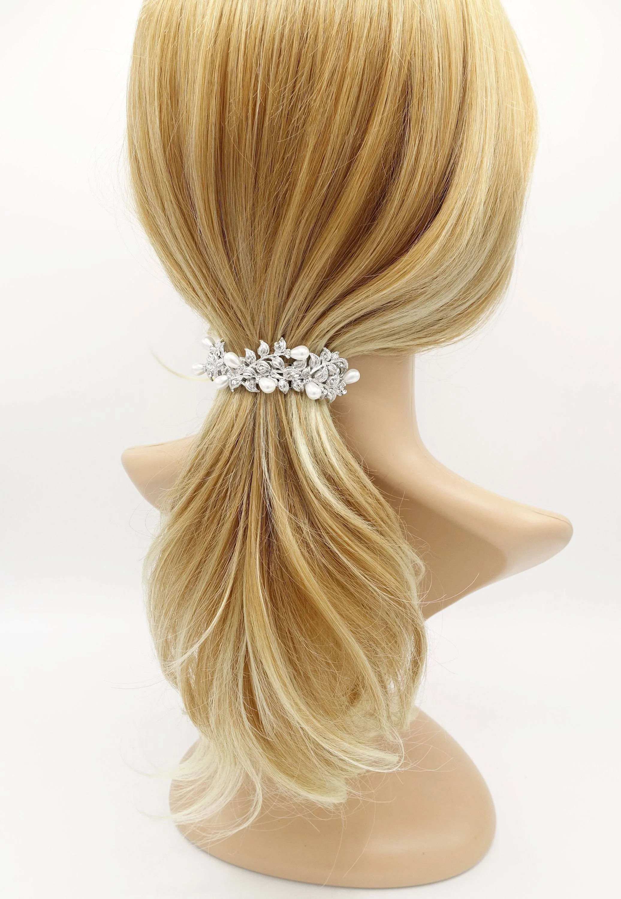 bridal hair barrette pearl rhinestone hair barrette flower stem wedding hair accessory