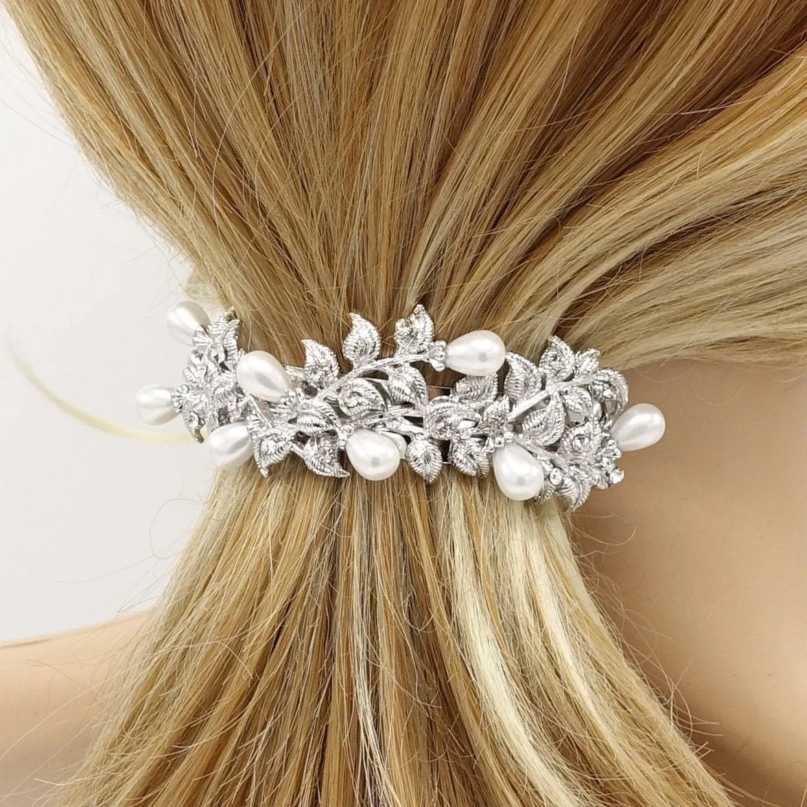 bridal hair barrette pearl rhinestone hair barrette flower stem wedding hair accessory