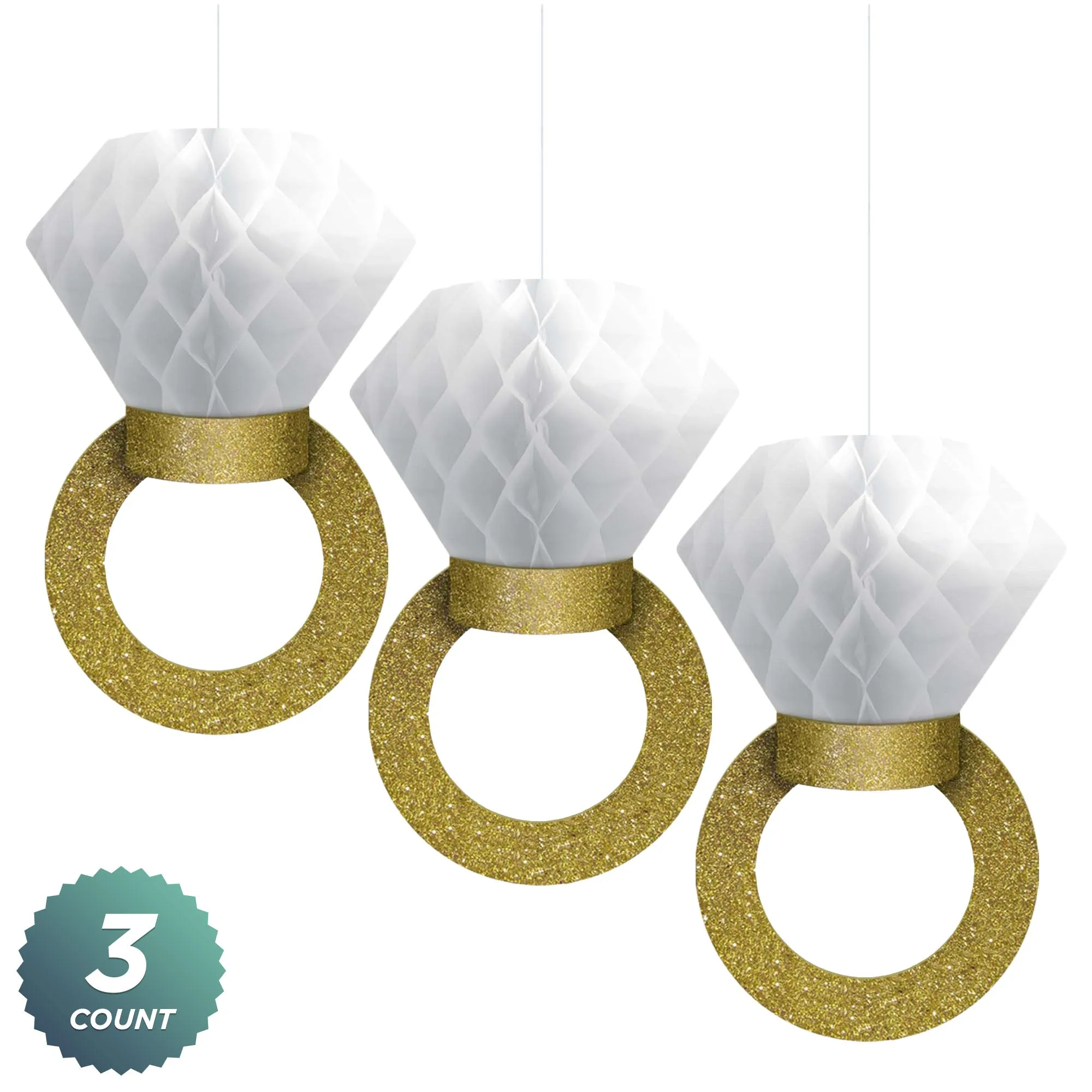 Bridal Party Supplies - Wedding Tissue and Diamond Ring Hanging Decorations, 3 Count