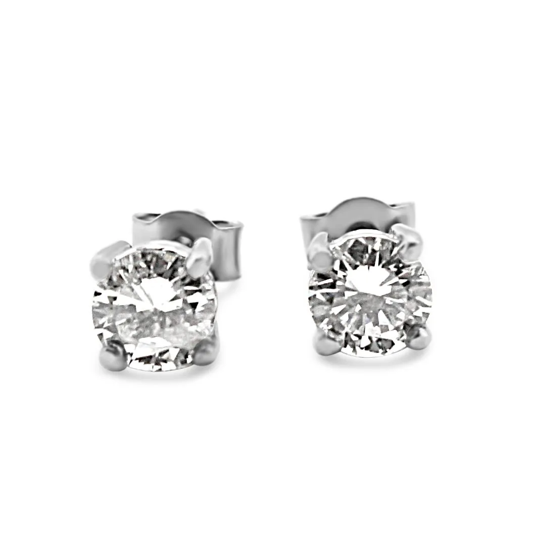 Brilliant Cut Solitaire Diamond Stud Earrings 1.19cts - Platinum