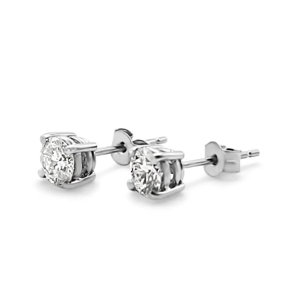 Brilliant Cut Solitaire Diamond Stud Earrings 1.19cts - Platinum