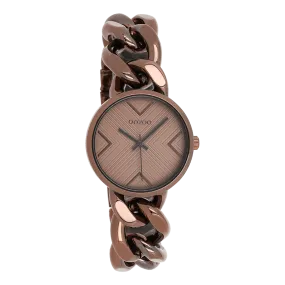 Bronze coloured OOZOO watch with bronze coloured chunky chain bracelet - C11129