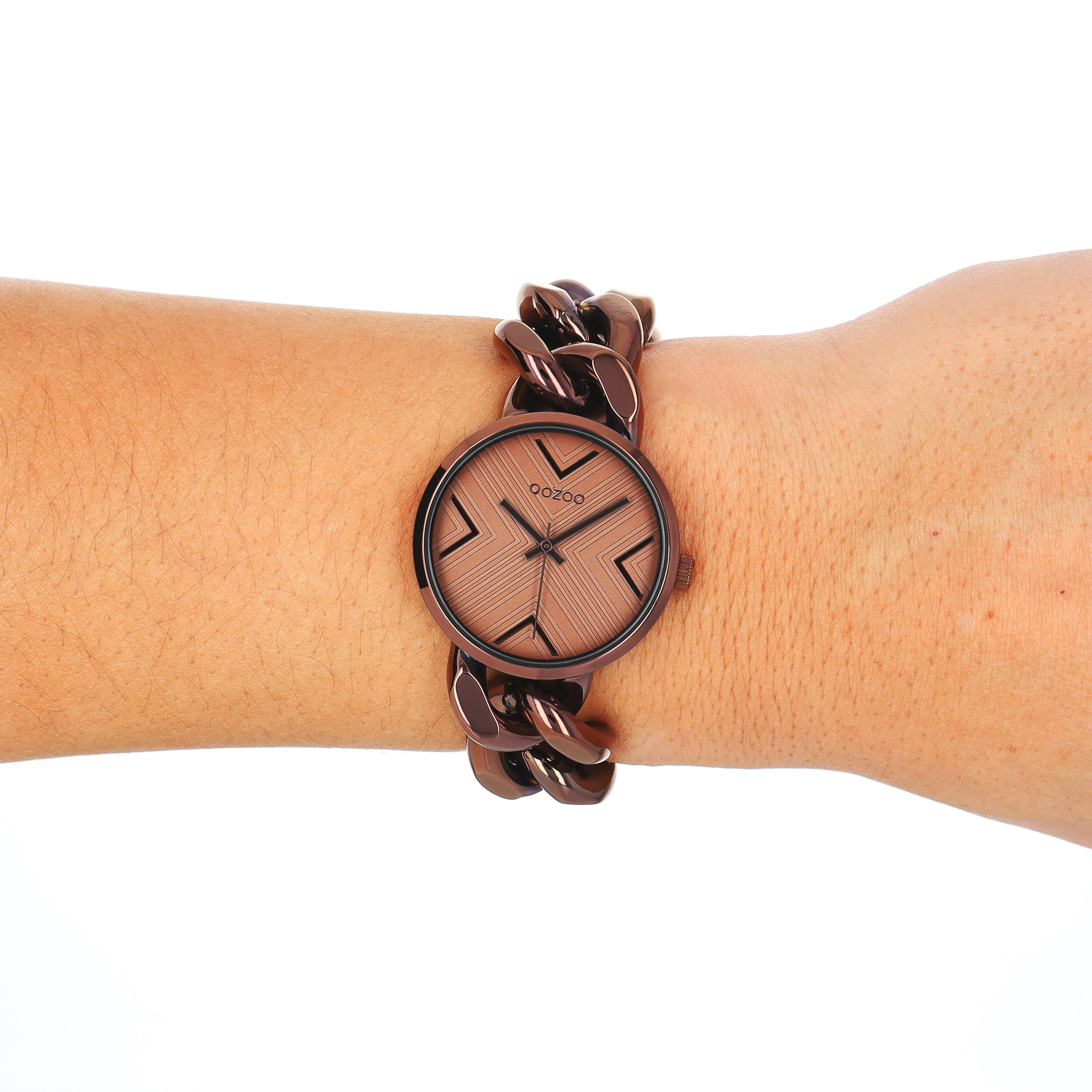 Bronze coloured OOZOO watch with bronze coloured chunky chain bracelet - C11129