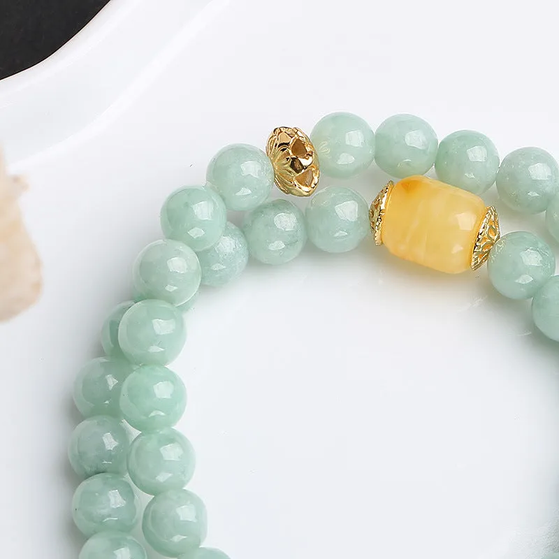 Buddha Stones 925 Sterling Silver Natural Jade Amber Butterfly Luck Abundance Bracelet