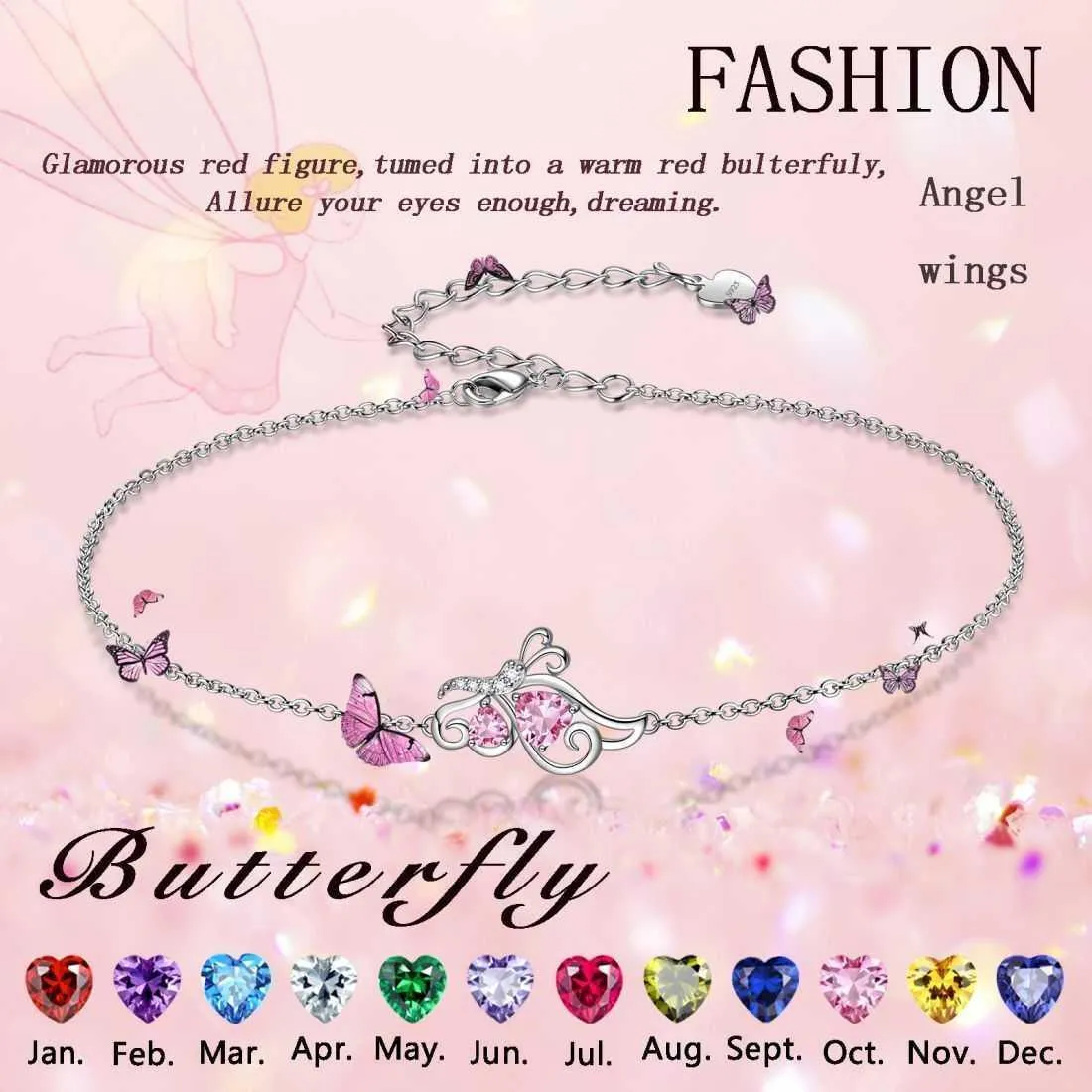 Butterfly Birthstone December Tanzanite Bracelet Women Girls Jewelry Birthday Gift 925 Sterling Silver